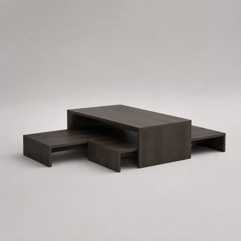Tavolini da caffè set 3 pezzi modulari 120 cm x 60 cm x 35 cm in pannelli MDF effetto noce scuro forma rettangolare