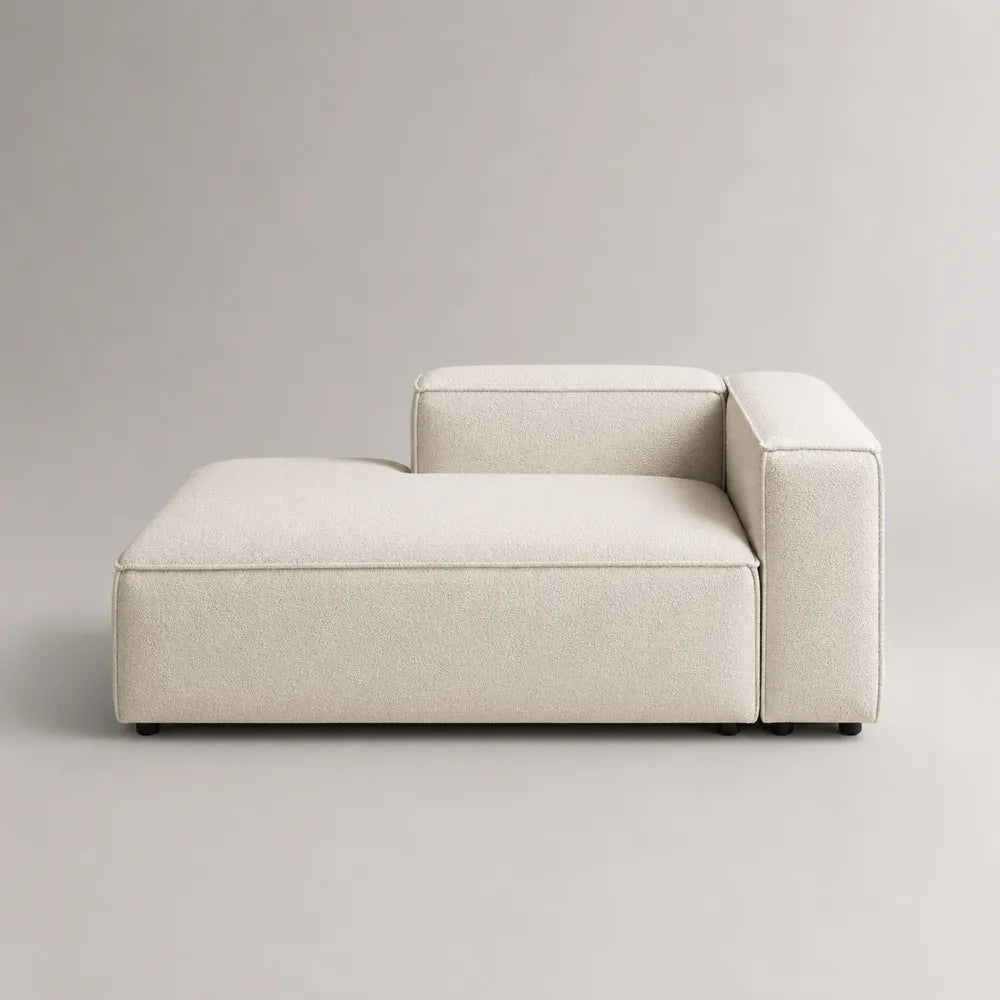 Chaise longue modulare 165 cm x 90 cm x 70 cm in tessuto poliestere bouclé beige con bracciolo destro e struttura rettangolare