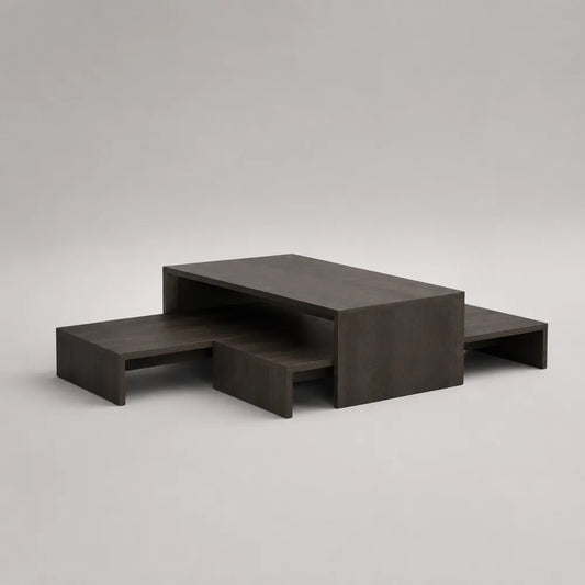 Tavolini da caffè set 3 pezzi modulari 120 cm x 60 cm x 35 cm in pannelli MDF effetto noce scuro forma rettangolare