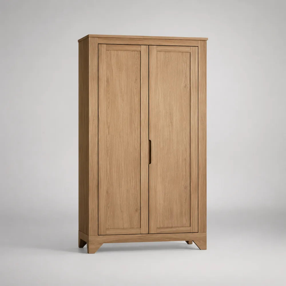 Armadio guardaroba 100 cm x 60 cm x 180 cm in MDF effetto rovere naturale con 2 ante battenti e maniglia centrale rettangolare