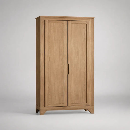 Armadio guardaroba 100 cm x 60 cm x 180 cm in MDF effetto rovere naturale con 2 ante battenti e maniglia centrale rettangolare
