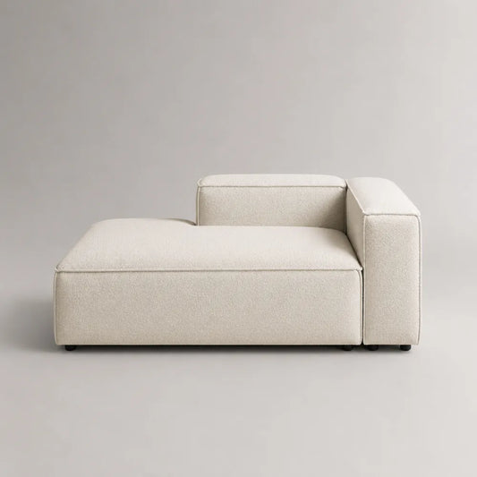 Chaise longue modulare 165 cm x 90 cm x 70 cm in tessuto poliestere bouclé beige con bracciolo destro e struttura rettangolare