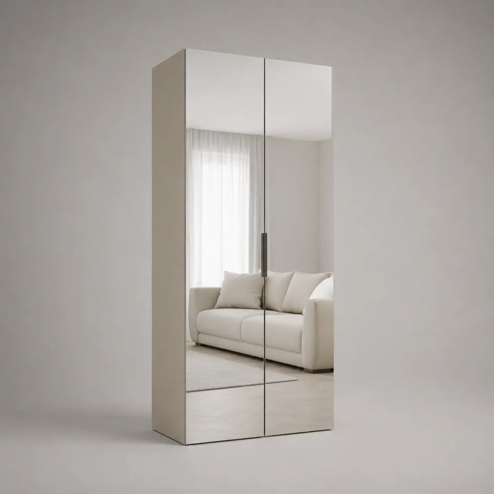 Armadio guardaroba 120 x 60 x 200 cm in MDF bianco con 2 ante scorrevoli a specchio struttura rettangolare