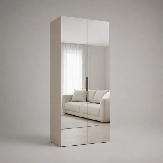 Armadio guardaroba 120 x 60 x 200 cm in MDF bianco con 2 ante scorrevoli a specchio struttura rettangolare
