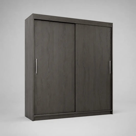Armadio scorrevole 180 cm x 60 cm x 200 cm in MDF effetto rovere scuro con 2 ante scorrevoli e maniglie verticali in metallo struttura rettangolare